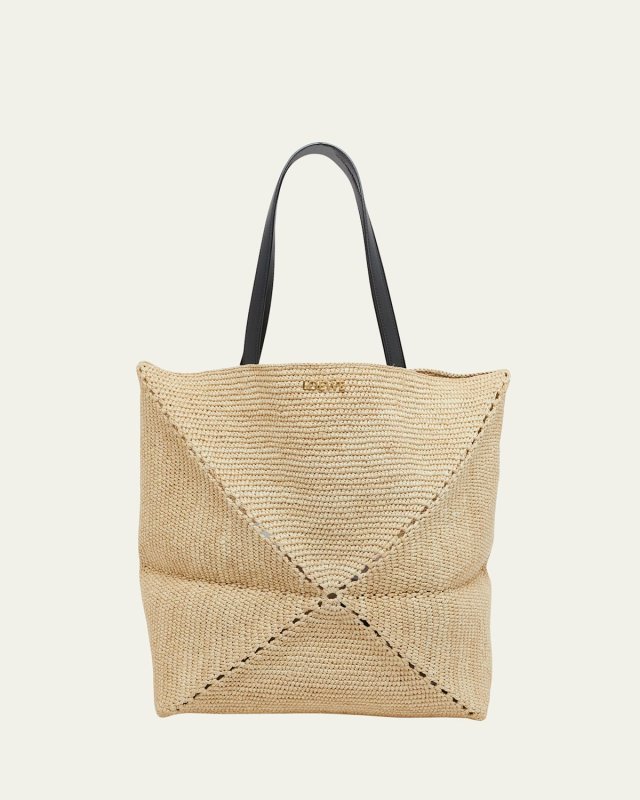 Large Puzzle Fold Tote Bag in Raffia